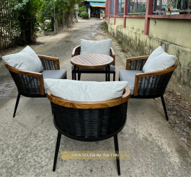 Bộ bàn ghế cafe, nhà hàng, khách sạn, resot,... đan sợi nhựa tròn