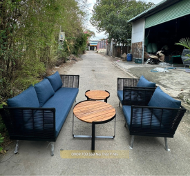 Bộ bàn ghế cafe sắt sơn tĩnh điện đan sợi dây dù