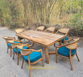 Bộ bàn ghế gỗ teak đan mây tự nhiên
