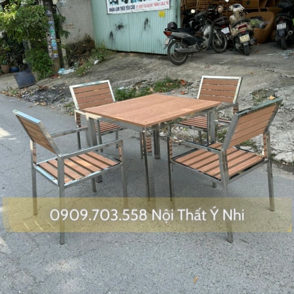 Bộ Bàn Ghế Cafe Khung Inox 304