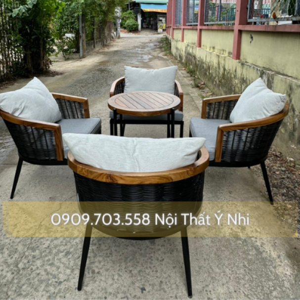 Bộ bàn ghế cafe, nhà hàng, khách sạn, resot,... đan sợi nhựa tròn