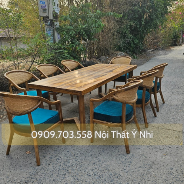 Bộ bàn ghế gỗ teak đan mây tự nhiên
