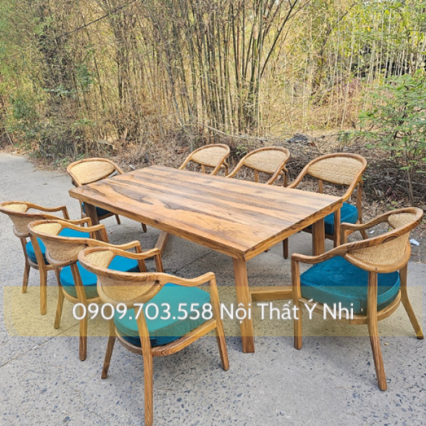Bộ bàn ghế gỗ teak đan mây tự nhiên