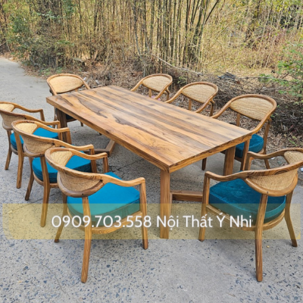 Bộ bàn ghế gỗ teak đan mây tự nhiên