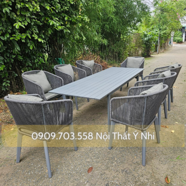 Bộ bàn gỗ teak, ghế đan sợi dây dù cao cấp