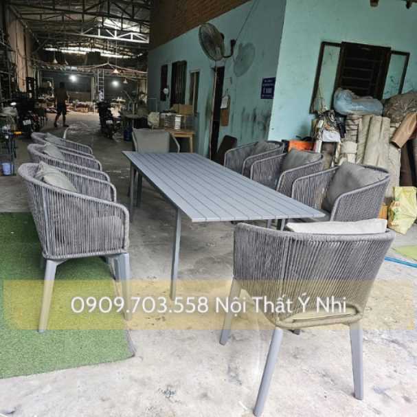 Bộ bàn gỗ teak, ghế đan sợi dây dù cao cấp