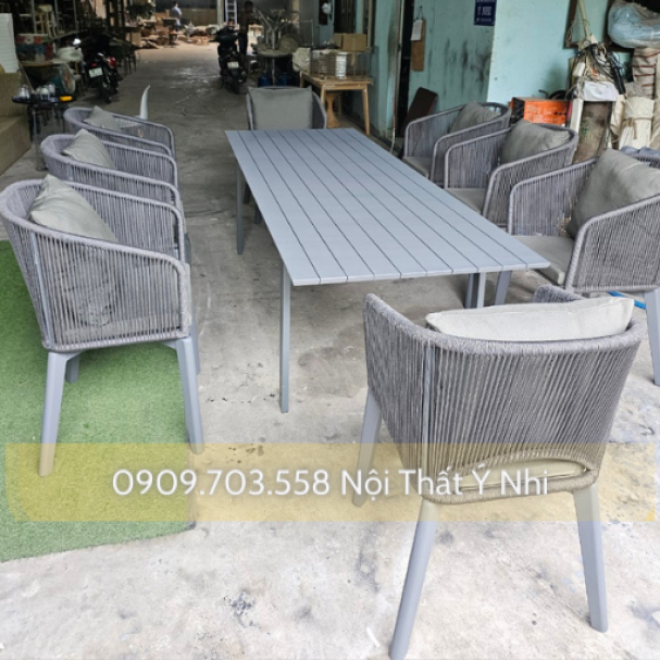 Bộ bàn gỗ teak, ghế đan sợi dây dù cao cấp