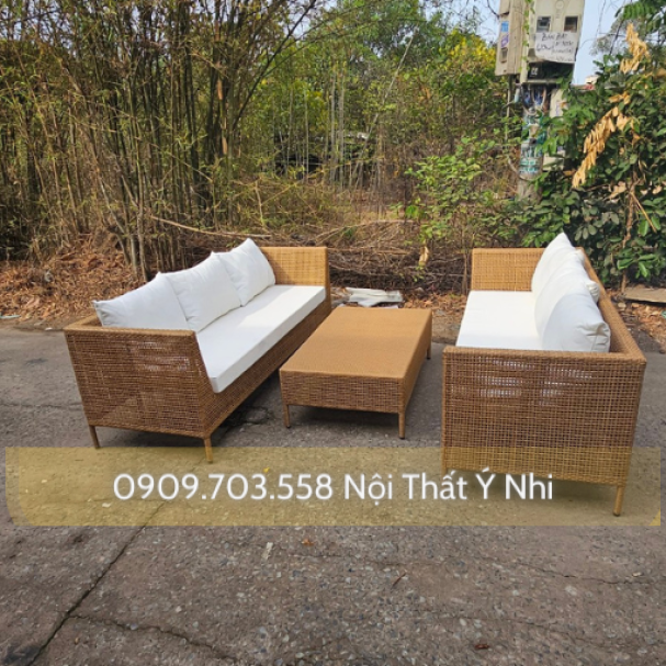 Bộ sofa khung nhôm sơn tĩnh điện, đan sợi nhựa giả mây
