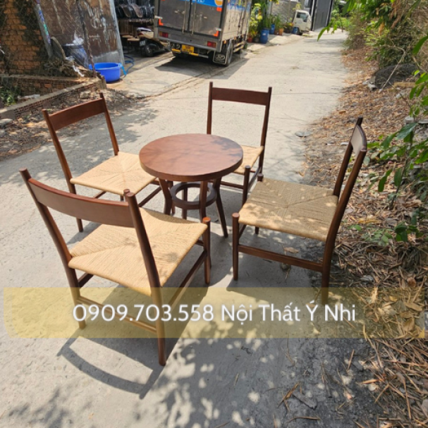 Ghế cafe gỗ ash đan sợi dây dấy xe