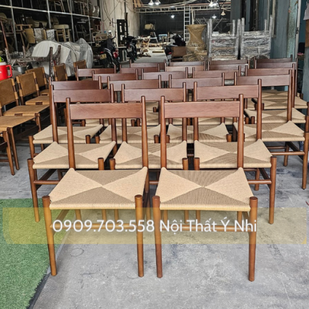 Ghế cafe gỗ ash đan sợi dây dấy xe