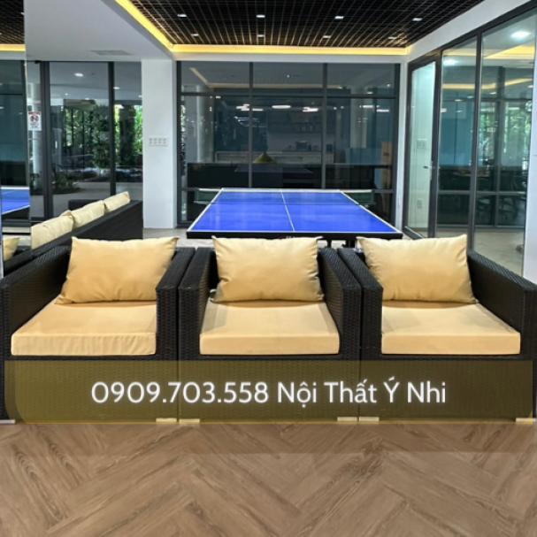 Sofa đan sợi nhựa giả mây, khung nhôm sơn tĩnh điện