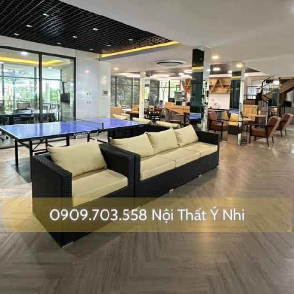 Sofa đan sợi nhựa giả mây, khung nhôm sơn tĩnh điện