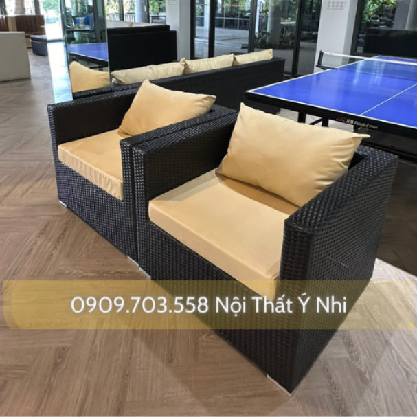 Sofa đan sợi nhựa giả mây, khung nhôm sơn tĩnh điện