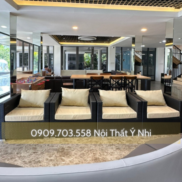 Sofa đan sợi nhựa giả mây, khung nhôm sơn tĩnh điện