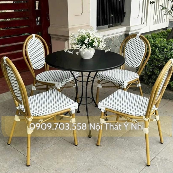 Bộ bàn ghế khung nhôm sơn tĩnh điện đan nhựa giả mây
